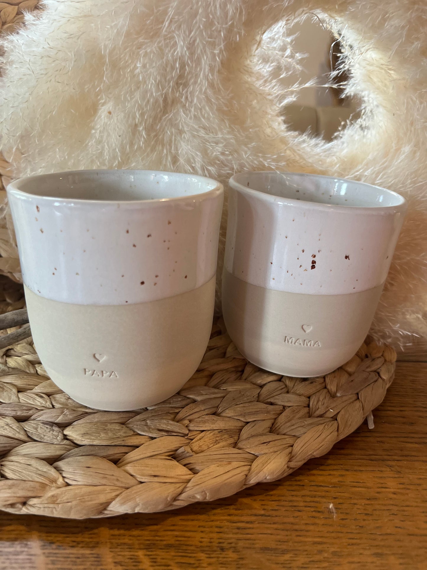 Eltern Papa und Mama Becher MOM- Set von Eulenschnitt, Geschenk zur Geburt, Weihnachtsgeschenk für Eltern