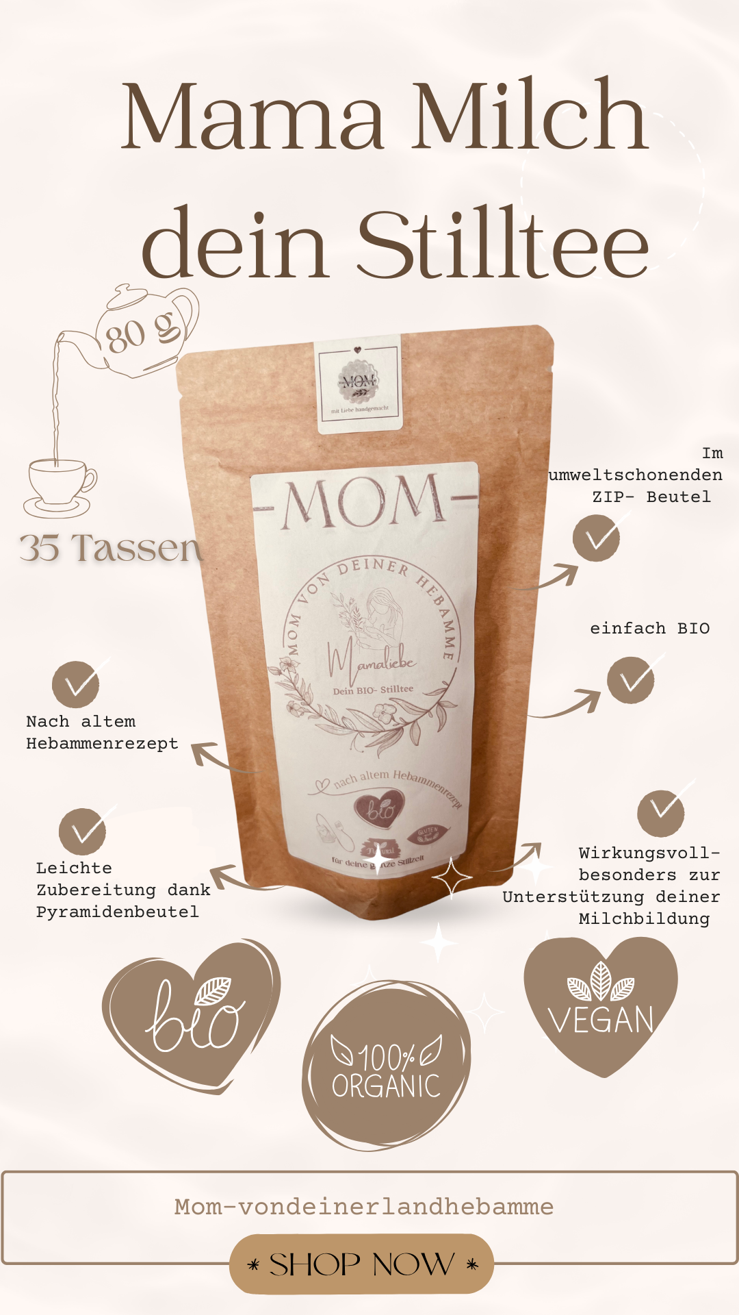 MamaMilch Bio- Stilltee      MOM-TEE           Stilltee Bio Stillen Milchproduktion Stillbegleitung Muttermilch Wochenbett Mutterschaft Geschenke für Sie